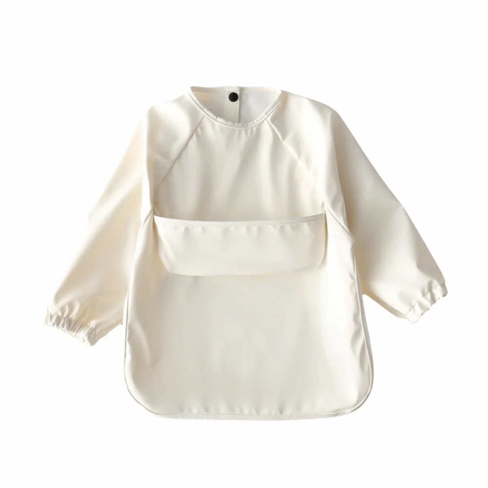 

Solid Color Baby Feeding Bib Soft Material Waterproof Long Sleeve Bib Easy Clean Reusable Washable Burp Cloth Baby Stuff