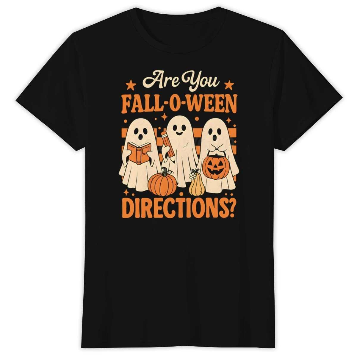 Halloween Teacher Gift Cute Ghost Pumpkin Print T Shirt Are You Fall-O-Ween Directions Retro Fall Men's and Women's Graphic Tops