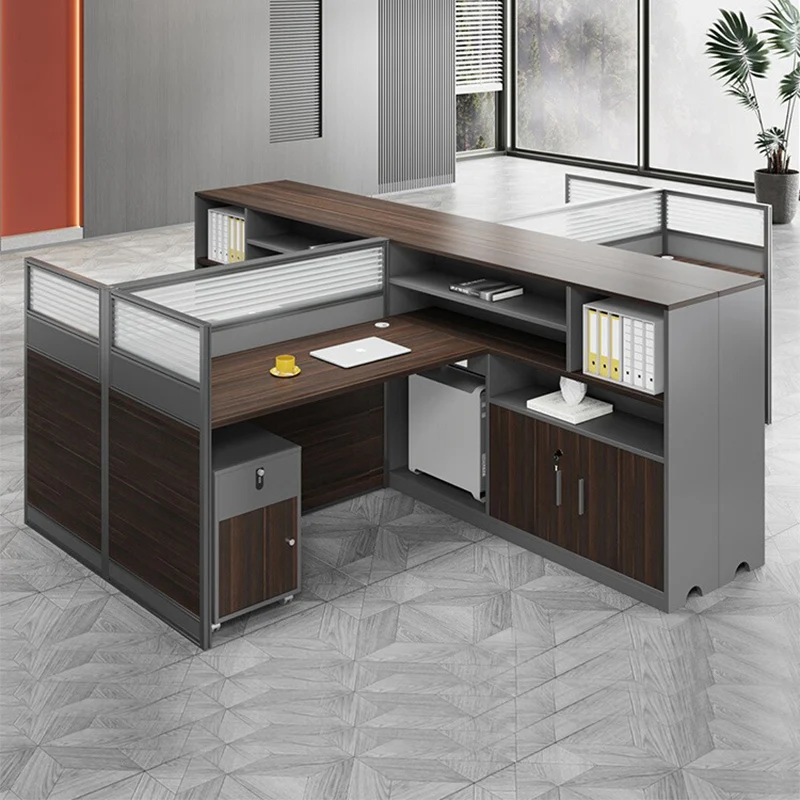 *Simple Modern Office Desk Partition Booth 2-4-6-8 People Staff Combination Screen Workstation Panel Wood Style
