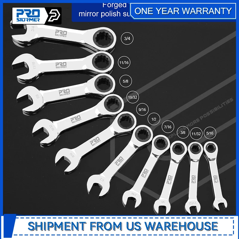 Stubby Ratcheting Combination Wrench Set 10-Piece 5/16