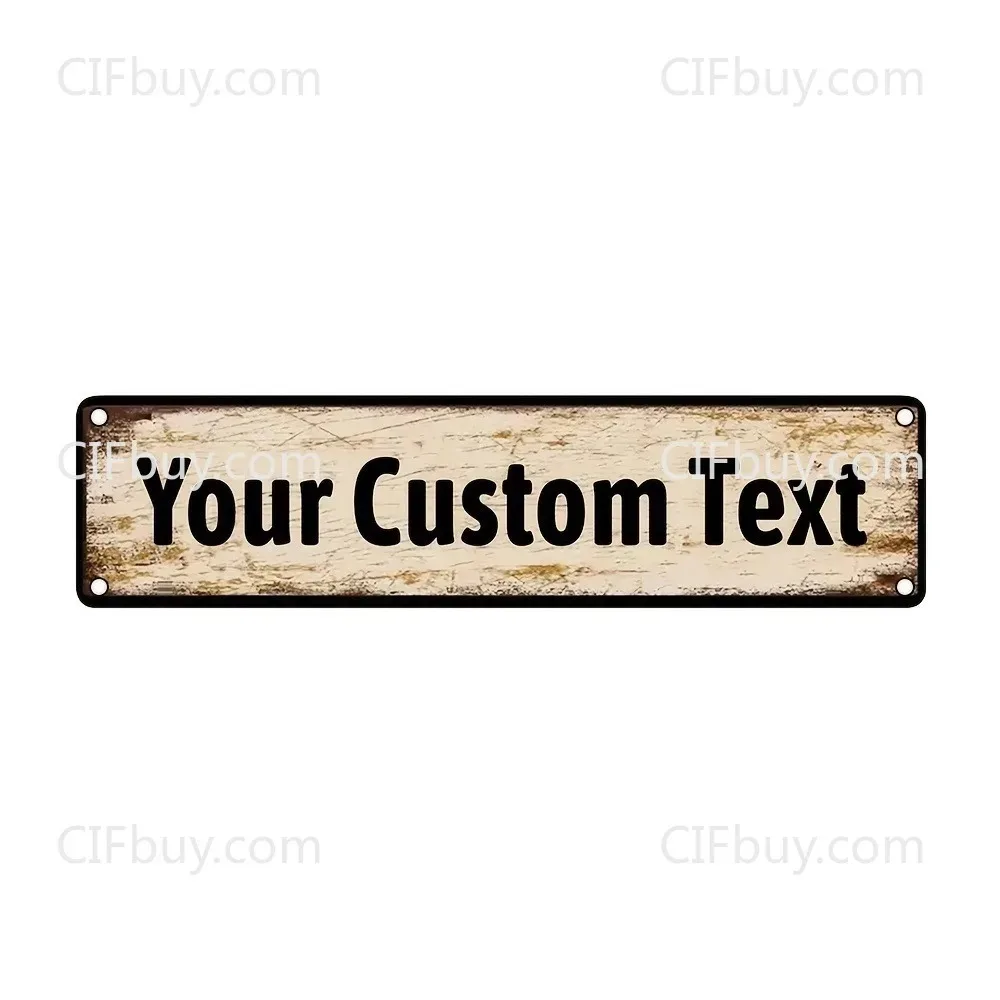 CIFbuy Customizable 2D Flat Rustic Metal Plaque,Personalized Wood‑Grain Distressed Text With Mount‑Holes Porch Wall Ornament (De
