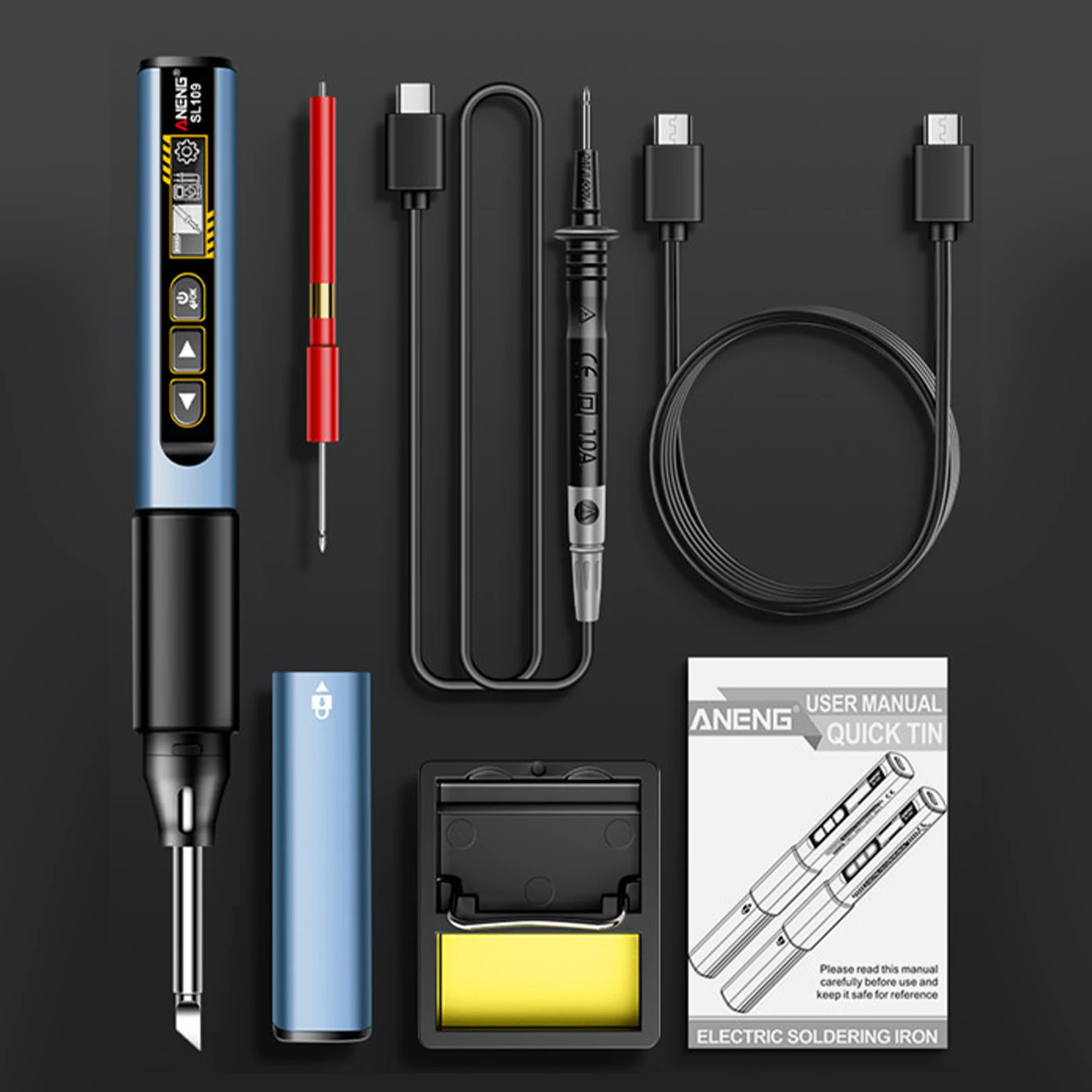 

2In1 Soldering Iron Kit Matching OLED Display Fast Heating Adjustable Temperature Auto Shutoff Includes Multimeter Test Leads