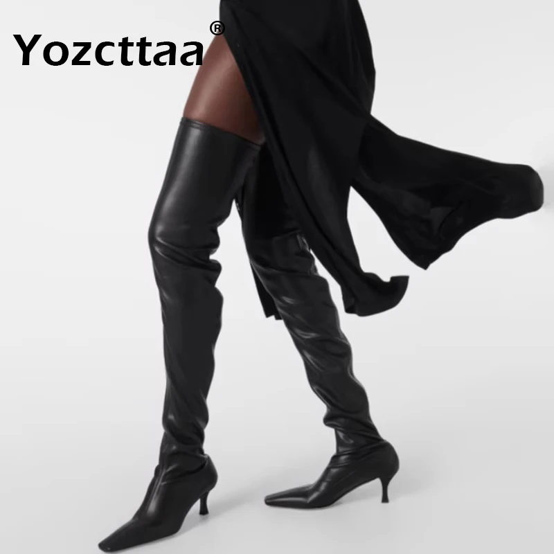 

Женские ботфорты Yozcttaa, высокие сапоги из мягкой кожи, выше колена, размеры 32-43, Осень-зима