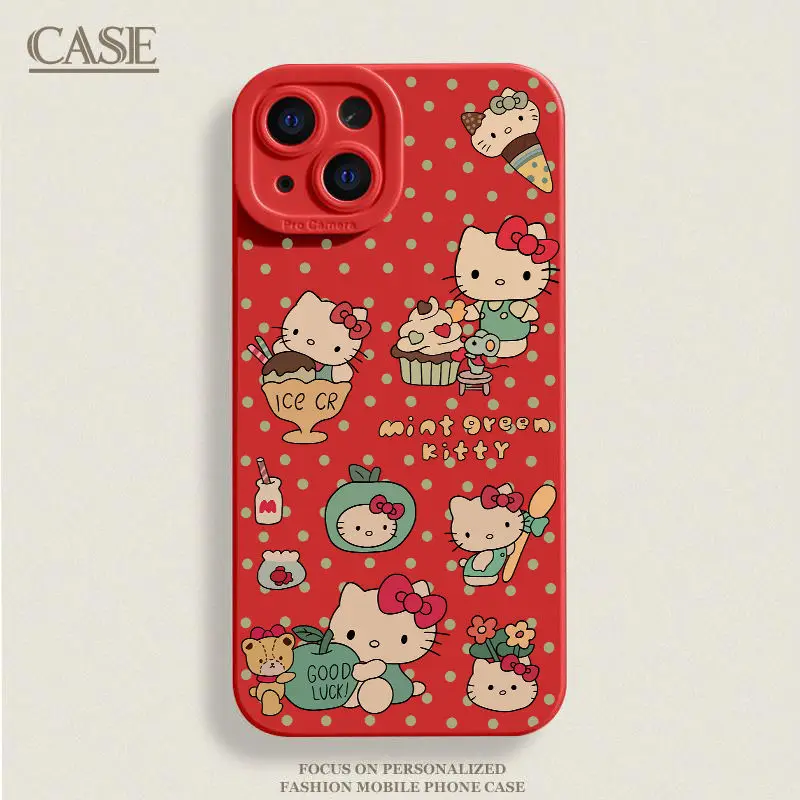 Kawaii HelloKitty جراب هاتف آيفون 11 12 13 14 15 برو ماكس 7 8 زائد X XR XS SE الكرتون غطاء ممتص للصدمات كابا