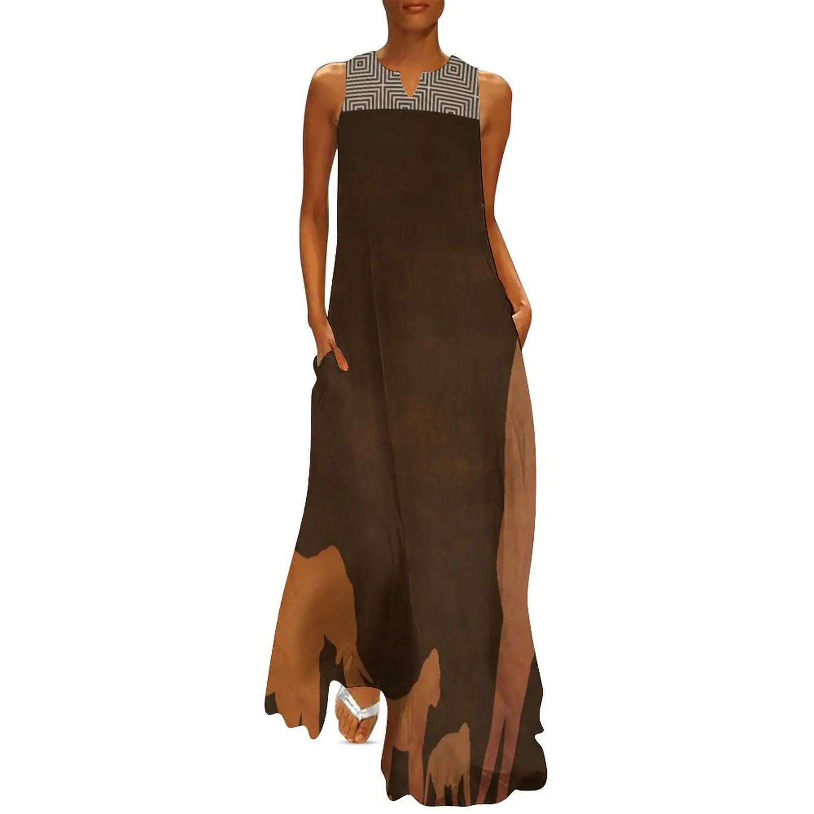 

Brown Safari Jungle Zoo Animals Long Dress dresses korean style party dresses women
