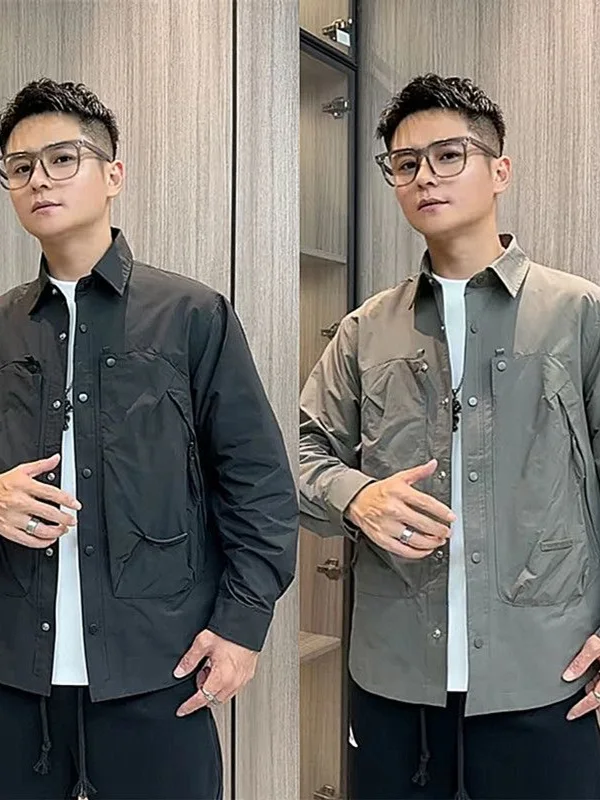 Autumn 2025 Men's Fashionable Pure Color Loose Jacket Button-Up Collar Versatile Top Simple Style Outerwear Windproof Long Sl...