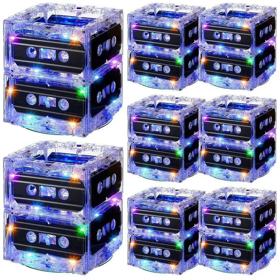 

8 Sets 80s 90s Glowing Cassette Tape Bucket Centerpiece 80s Party Supplies 90s Theme Birthday Party Favor Light Cassette Tape Ta