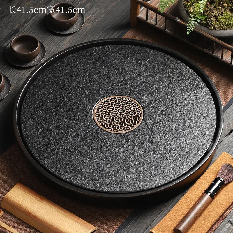 Modern Round Tea Tray Stone Plate Drainage Serving Tea Tray Living Room Home Ceramic bandeija imperial antiga Decorative Tray 6