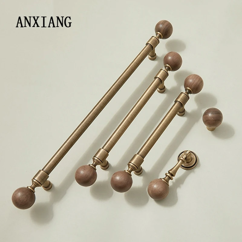 안샹 앤티크 황동 손잡이 호두나무 서랍 옷장 문 캐비닛 주방 브론즈 레트로 볼 핸들