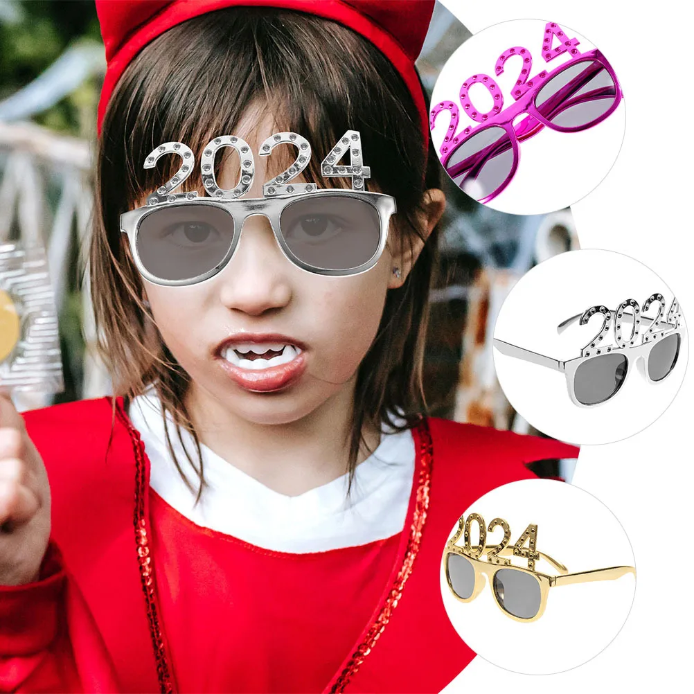 

4pcs 2024 New Year Party Glasses Funny Sunglasses Novelty Eyewear Square Frame Gray Lens Masquerade Carnival Adult Gifts