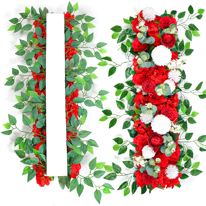 100cm Luxury White Rose Artificial Flower Row Wedding Table Centerpiece Flowers Backdrop Wall Arches Decor Party Stage Floral