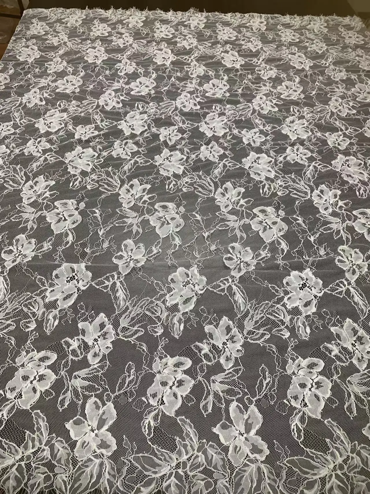 Vintage Large-Floral Chantilly Lace Fabric, with Hollow-Out Embroidered Sheer Tulle Lace for Wedding Dresses