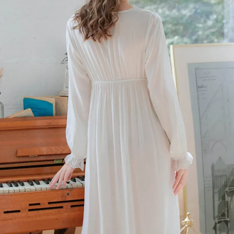 Vintage Romantic Nightgowns Nightwear Victorian Night Dress Women Cotton Sexy White Lace Long Peignoir Shirts Princess Sleepwear