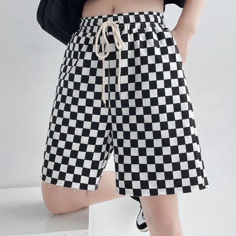 Shorts Women Plaid Korean Style Leisure Sporty Beach College Ins Design Trendy Daily Baggy Feminino Lovely Summer All-match Kpop