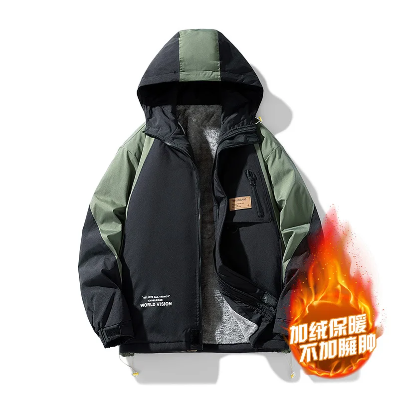 M-8XL Cargo Jacket Men Clothing Autumn Winter Fleece Coat Military Outdoor Hooded Zipper Sweatshirts Patchwork Large Size Coats - Image 2