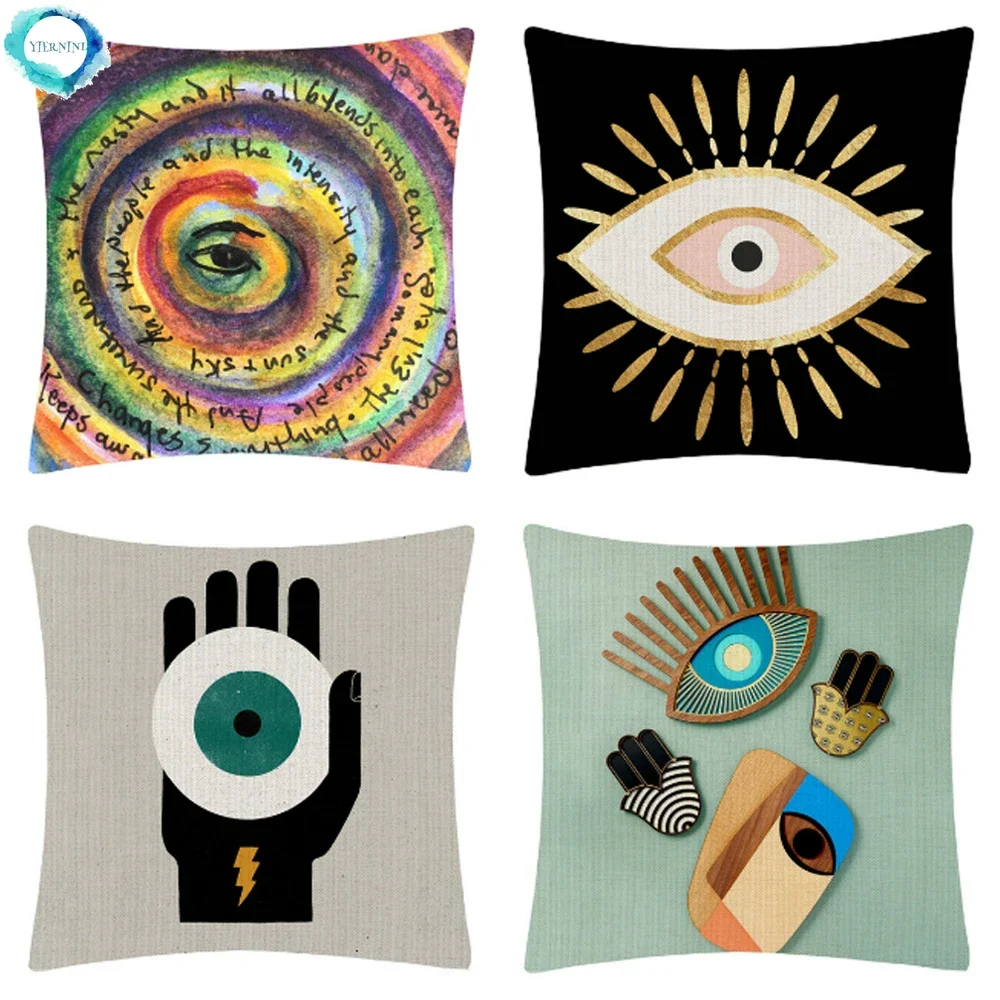 

Evil Eye Hamsa Hand Cotton Linen Cushion Covers Home Decorative Sofa Throw Pillow Cover Sofa Bedside Cushion Pillowcase 45X45CM