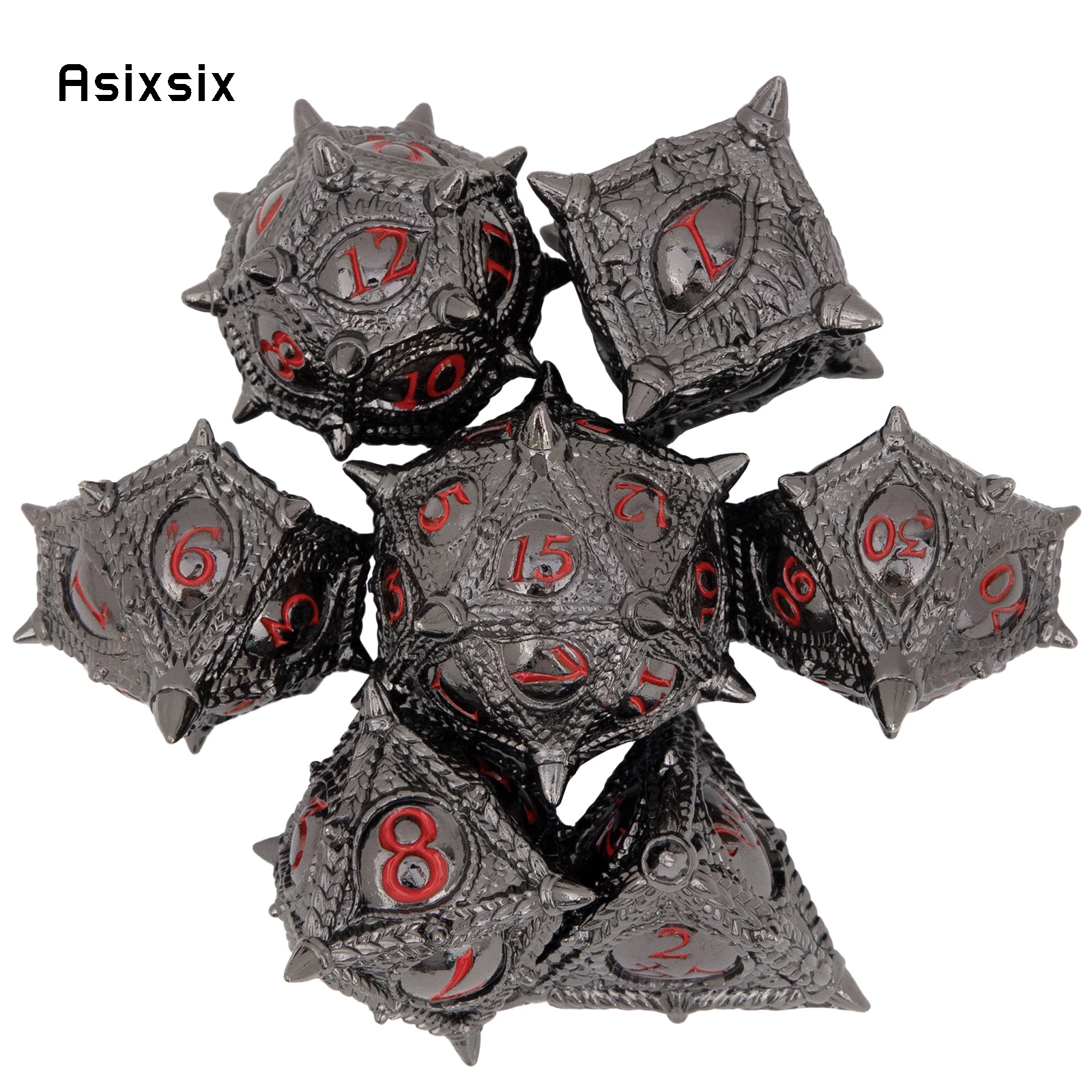 

7 Pcs Black Red Eyes Metal Dice Solid Metal Polyhedral Dice Set Suitable for Role-Playing RPG Board Game Dice Role-Playing RPG