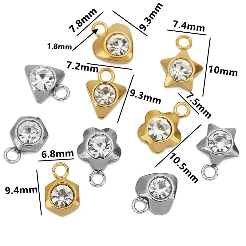 20pcs Stainless Steel Zircon Star Love Hearts Charms Pendants for DIY Necklace Bracelets Earring Jewelry Making Supplies Finding