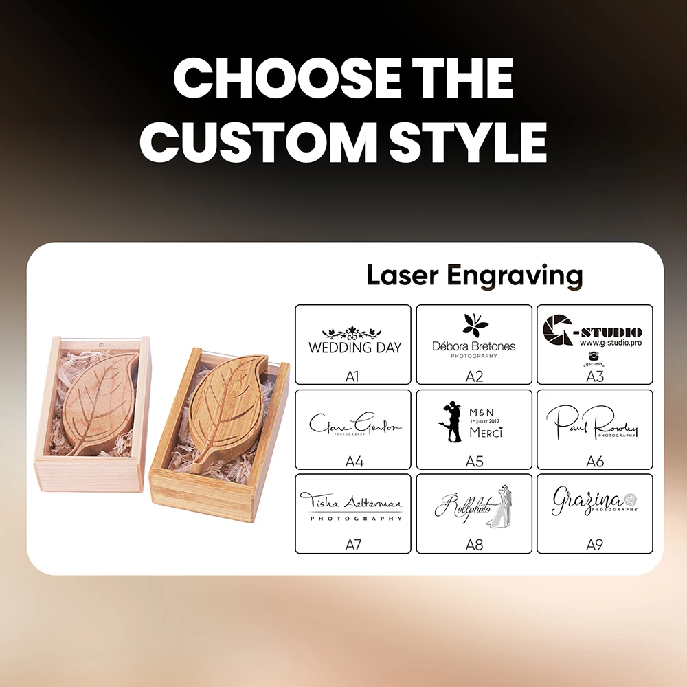 나무 잎 USB 플래시 드라이브, 무료 사용자 정의 로고 펜 드라이브, 64GB 사진 메모리 스틱, 32G 크리에이티브 선물 U 디스크, 128GB, 16GB, 8GB