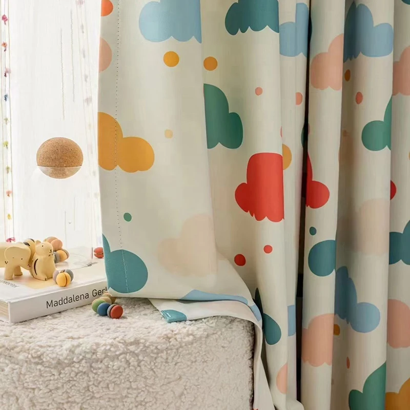 

1PC Cartoon Colorful Clouds Of High Quality Kids Blackout Curtains For Bedroom Windows,Cute Cloud Sheer Curtians For Kids Room