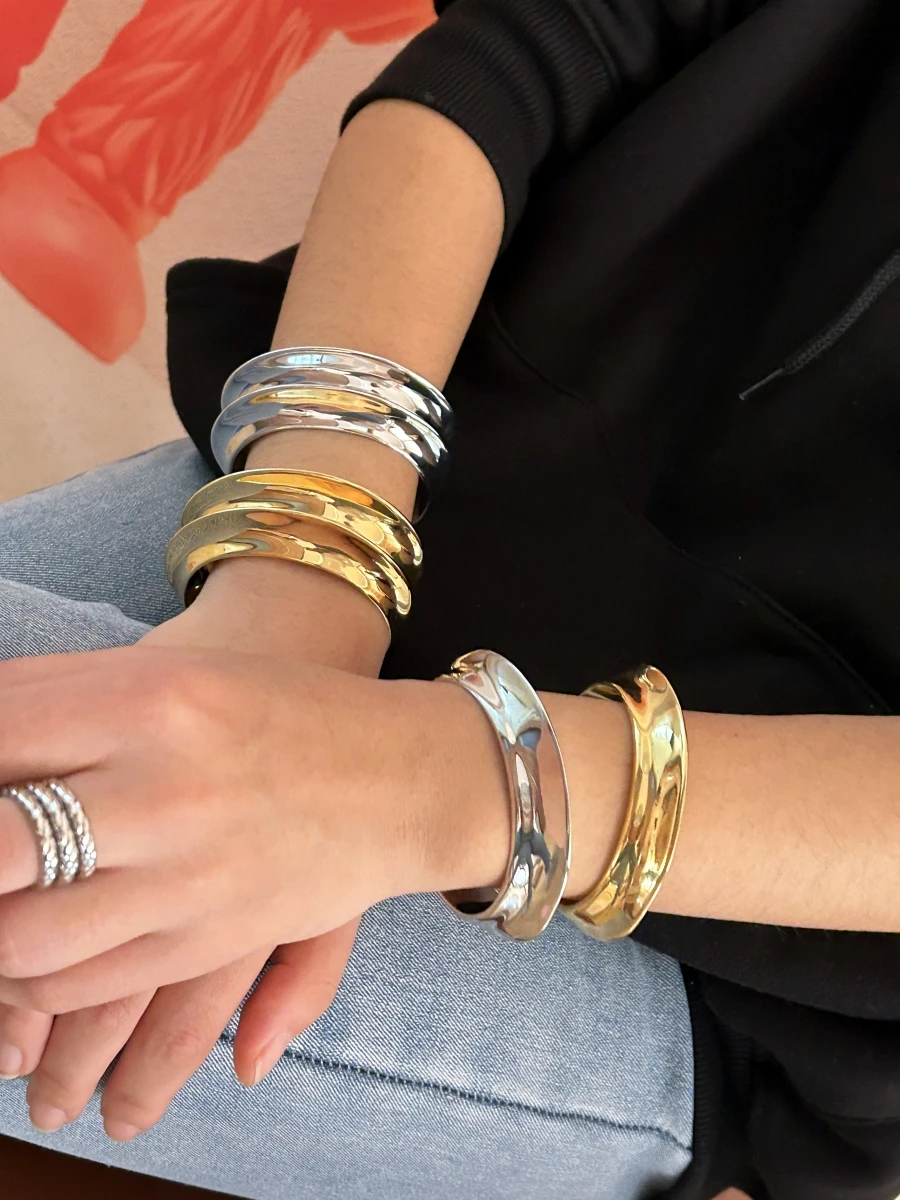 

Brass Rugged Wide Chunky Bangles Women Jewelry Designer T Show Runway Gown INS Japan Korean