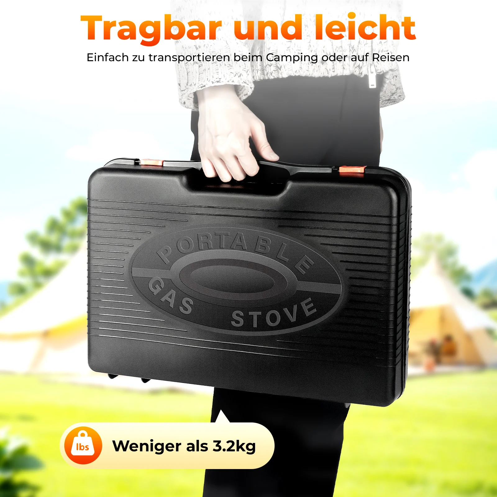 Tragbarer Butangas-Campingkocher mit Aufbewahrungstasche, Mini-Outdoor-Grillbrenner für Reisen, Wandern und Backcountry-Kochen – Detail 4