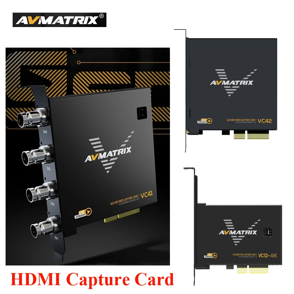 

AVmatrix VC41 VC42 VC12-4K 4-CH 3G-SDI PCIE HDMI Capture Card 1080p60 FHD YUY2 Uncompressed Video