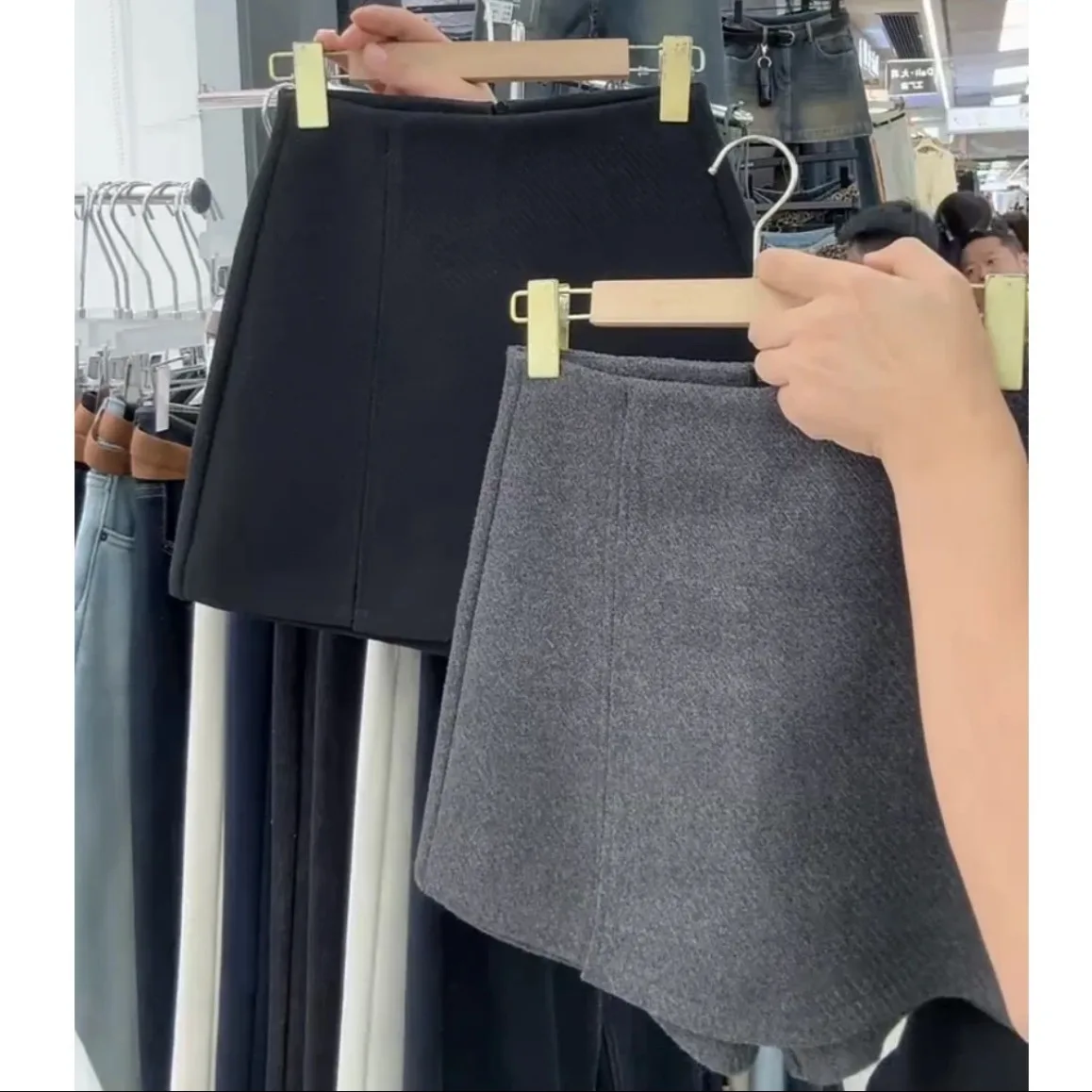 Plus Size Gray All-Match Woolen Culottes 2024 Autumn and Winter New Thickened High Waist Design Slimming Loose Culottes