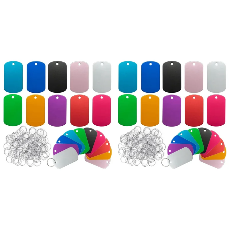 

100 упаковок, алюминиевые заготовки для бирки, пустые металлические бирки для гравировки с отверстием для подвешивания, идентификатор домашних животных, двухсторонние штамповочные гравировальные бирки