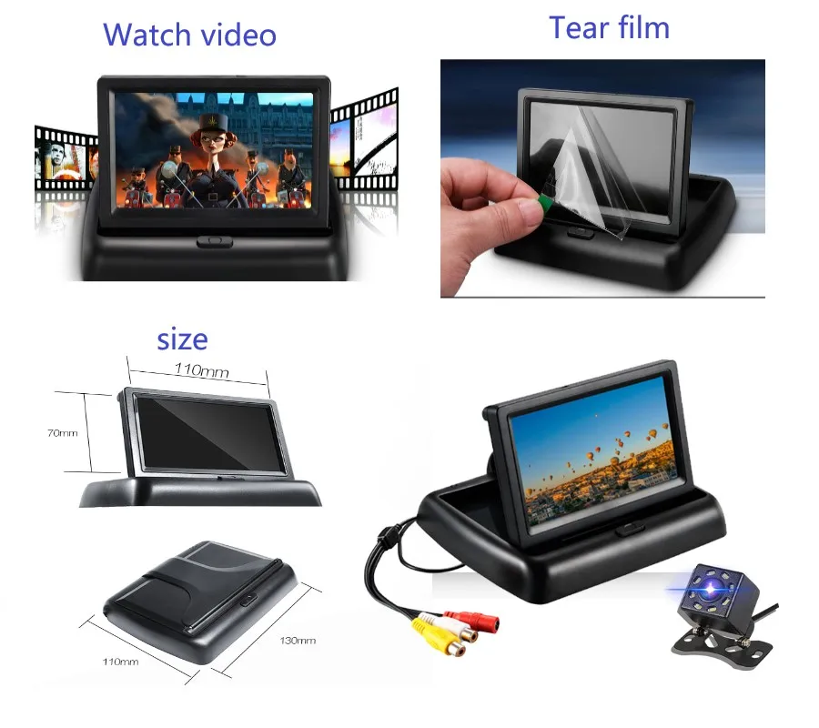 Acceo Rückfahrkamera für Autos mit 5-Zoll-Klapp-LCD-HD-Monitor, Nachtsicht-LED-Rückfahrkamera, einfache Installation, Parksystem – Detail 12