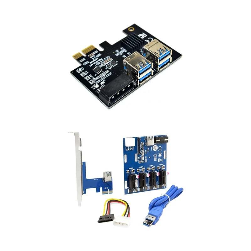 

1 Pcs PCI-E 1 To 4 Expansion Card PCI-E 1X To 16X 4 Port Adapter & 1 Set PCI-E 1X To 4 Port 1X Riser Adapter