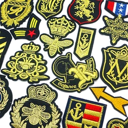 2 Pcs Fashion Shield Golden Silvery Lion Bee Anchor Icon Embroidered Applique For Clothing DIY Iron on Patches on the sticker