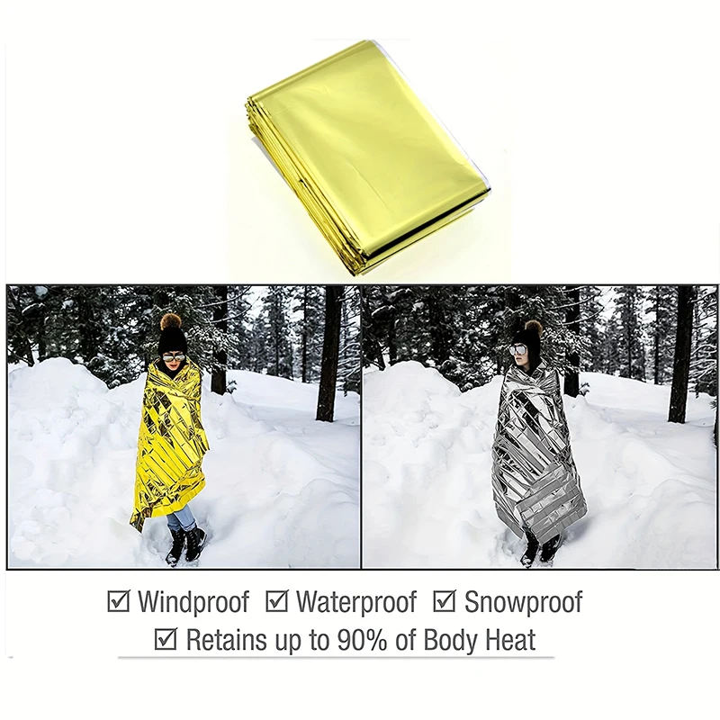 Outdoor Multifunctional Insulation Blanket 210*130cm Double Sided (Silver Gold) Survival Life-saving Blanket