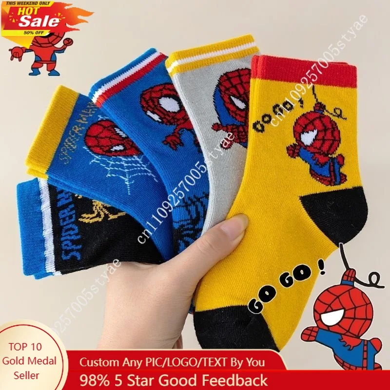 

5PC Marvel Spider-man Ventilate Boys Socks Kids‘ Mid-Calf Soft Socks Suitable for Daily Travel