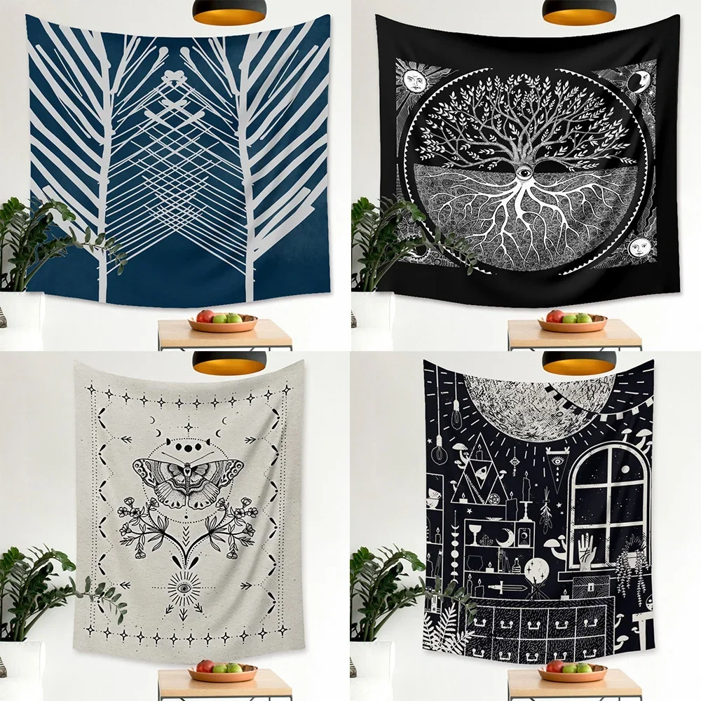 Divine Witchcraft Wall Hanging Tapestry Tree Mandala Psychic Ouija Hand Sun Moon Psychedelic Wall Carpet Blanket Dorm Wall Decor