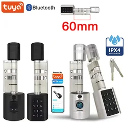 Tuya APP Fingerprint Cylinder Smart Door Lock Electronic Digital Keypad Code Keyless Remote Control Adjustable Home Apartment