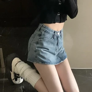 Kurze Rock -Vintage -Jeans mit weiblicher hoher Taille, kleine und dünne Jeans, Mini -sexy Hosen, schöne Straßenjeans, koreanische Mode, neu, Sommer, Sommer 9 Hauptverkaufsrock kurz schwarz - №3