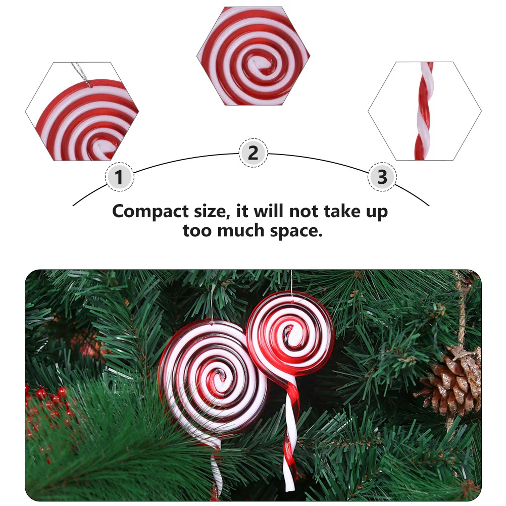 

6Pcs Red Lollipop Ornaments Plastic Easy Hanging Tree Wreaths Fireplace Stockings Windows Lamp Decor