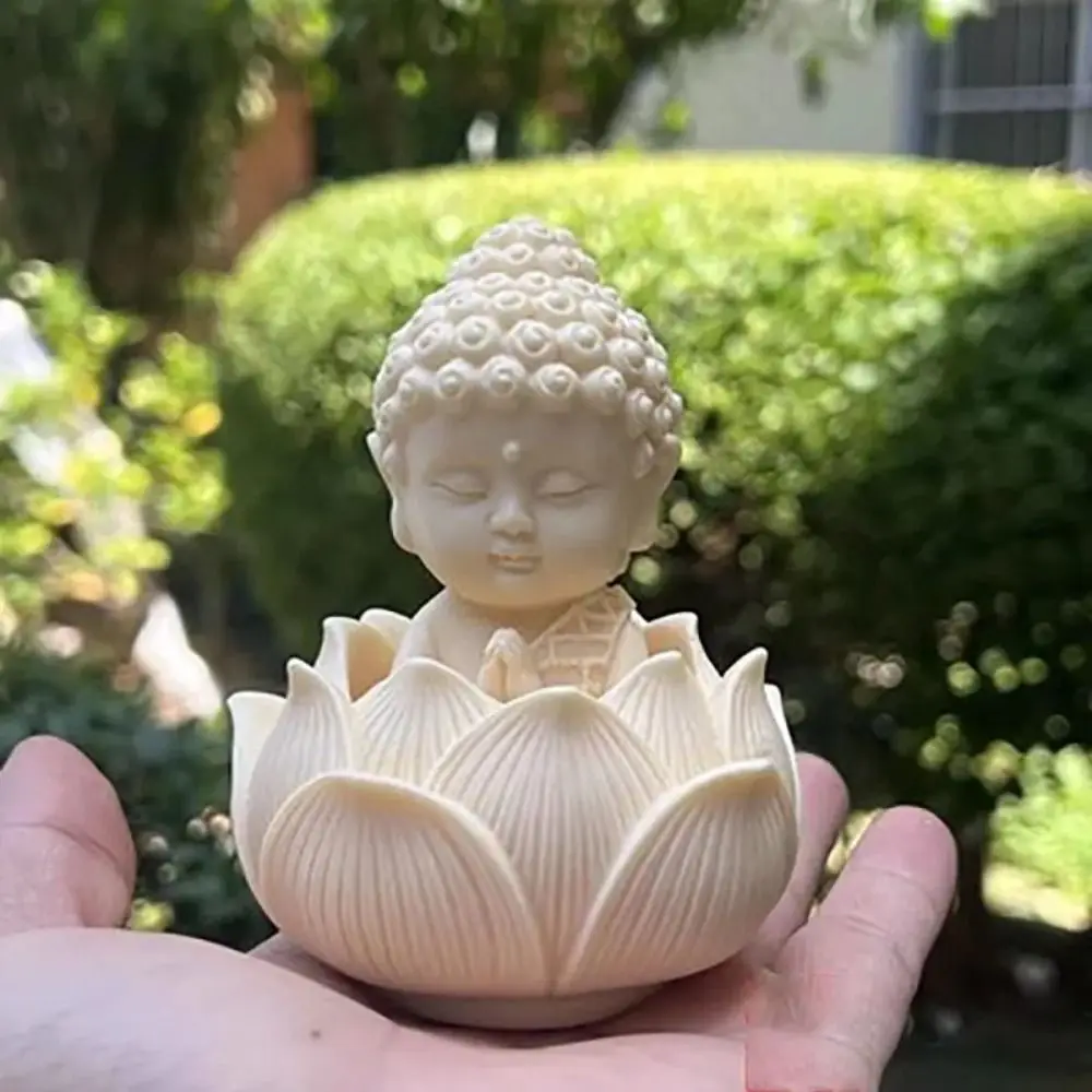 Q Version Lotus Tathagata Buddha Statue Chinese Style Cute Buddha Ornaments Cartoon Hand-carved Coconut Figurine Office