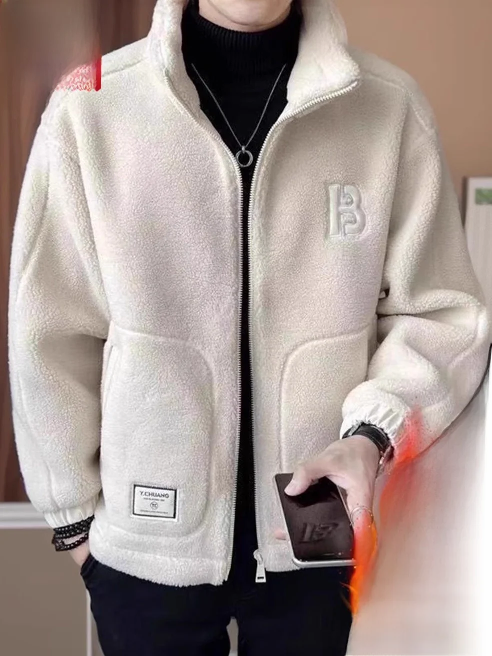 جديد 2025 معطف رجالي من Thiened Fce مبطن من فراء الضأن من القطن Jaet للربيع والخريف والشتاء غير رسمي من Faion Ci Sle بياقة واقفة #1