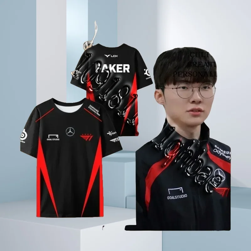 2025 Adult and Kids Fashion Esports T1 Team Kit FAKER Same Style League of Legends Match 3D Print T-shirt Loose Short Sleeve Top