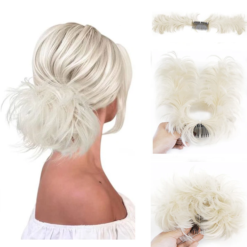 

Messy Chignon Bun Hair Ponytail Extensions Short Bun Clip in Hairpieces Scrunchies Synthetic Natural False Hair Pieces for Women