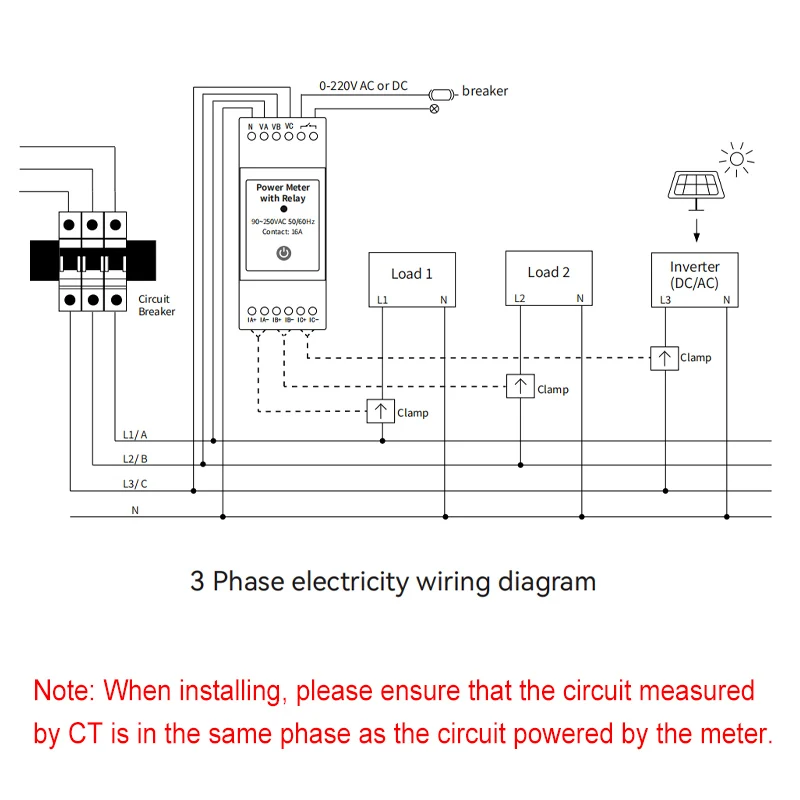 Tuya Smart Life WiFi Energy Meter Bidirectional 3 Phase with Dry Contact Switch App Monitor Export Import Power 80A AC110V/240V