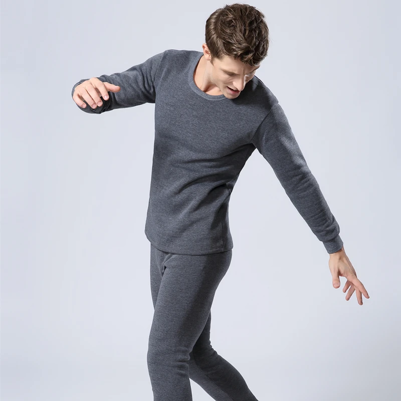 

Men's Thermal Underwear Set Fce Lined Thiened Pure Color Inner Wear T-irt And Pants Two Piece Set for Young Adults