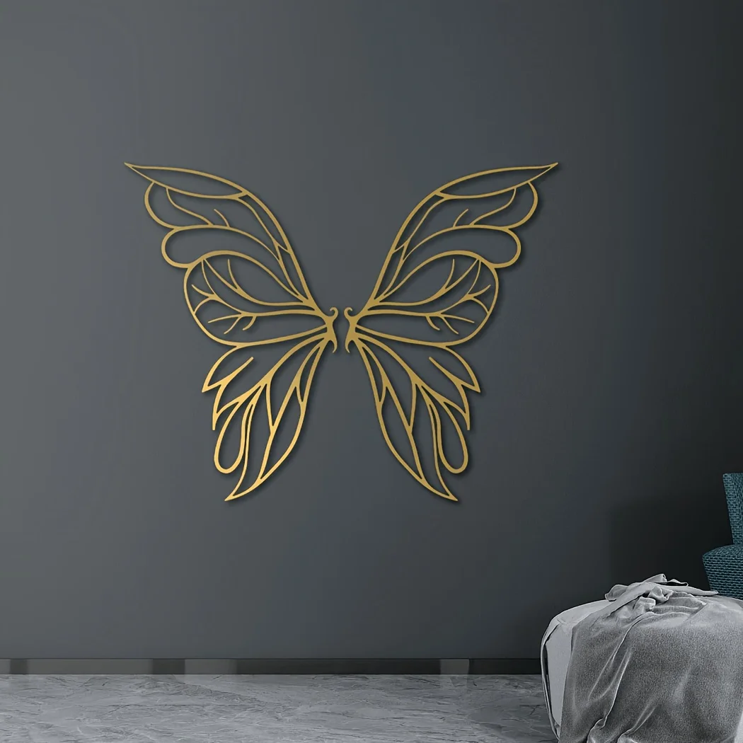 CIFBUY 2pcs Metal Butterfly Wings Wall Decor Black Gold Angel Wings Art Hanging for Home LivingRoom Bedroom WeddingHousewarming