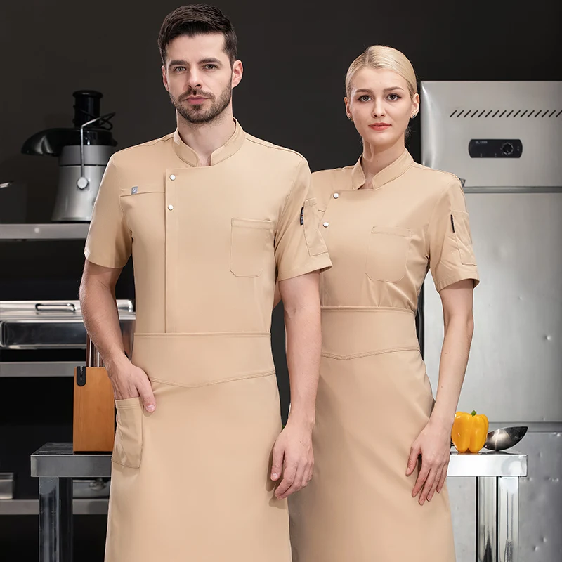 Jaqueta masculina de chef verão, roupa de trabalho preta, uniforme respirável, manga curta, casaco de cozinha, restaurante, cinza