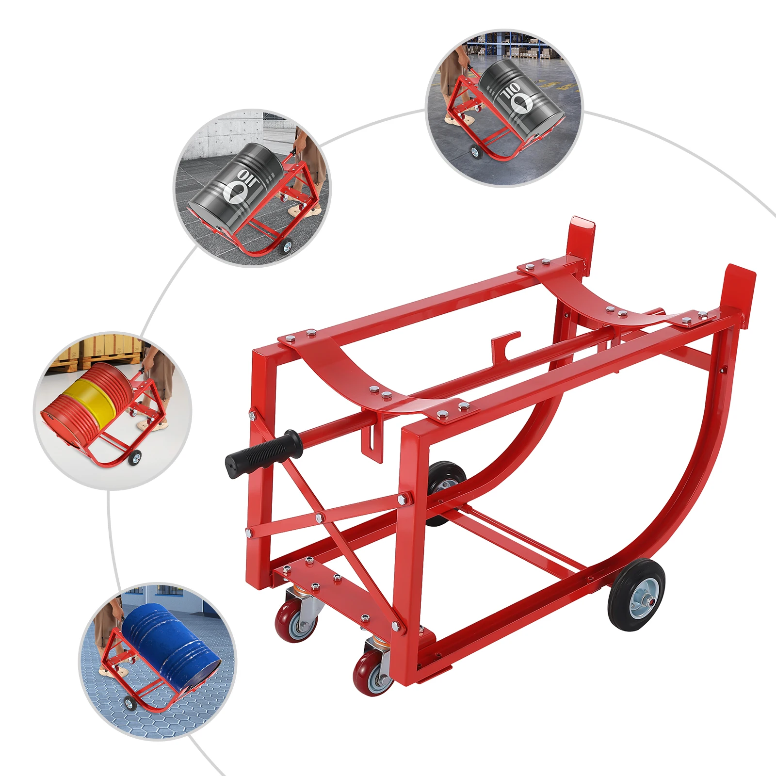 ホイール付きドラムクレードル、55ガロンドラムクレードル、可動式ドラムクレードル、ドラムスタンド、耐荷重600ポンド