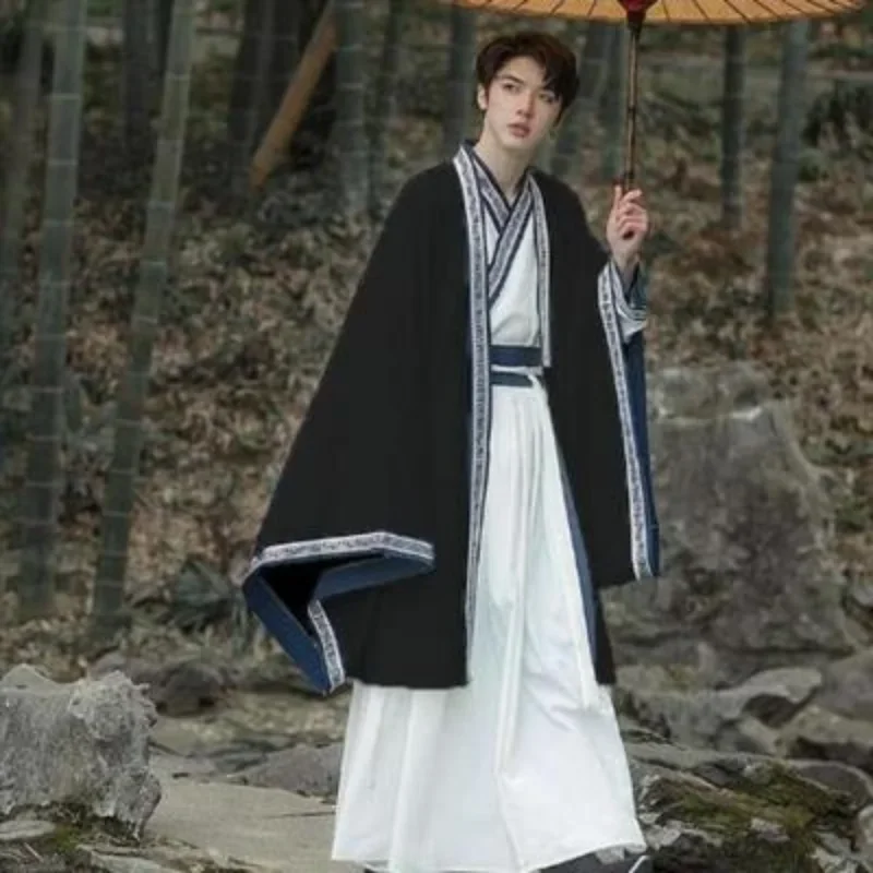 

3 Colors WeiJin Dynasty Black White Warrior Cospaly Hanfu Suit Robe Top Skirt Men Traditional Chinese Ancient Costumes Kimono