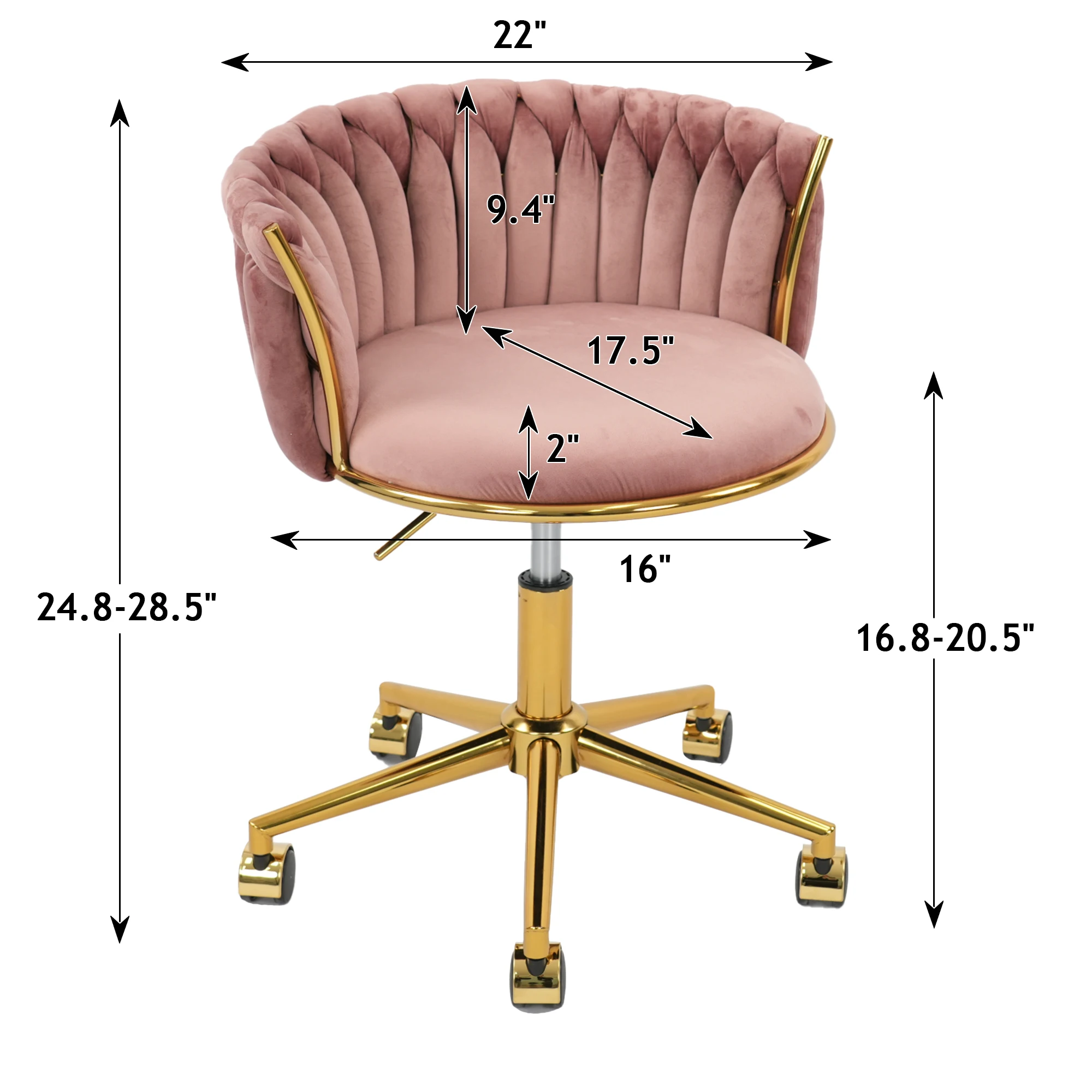 # Braided Office Chair, Back Hollowed-out Woven, With Golden , Height Adjustable