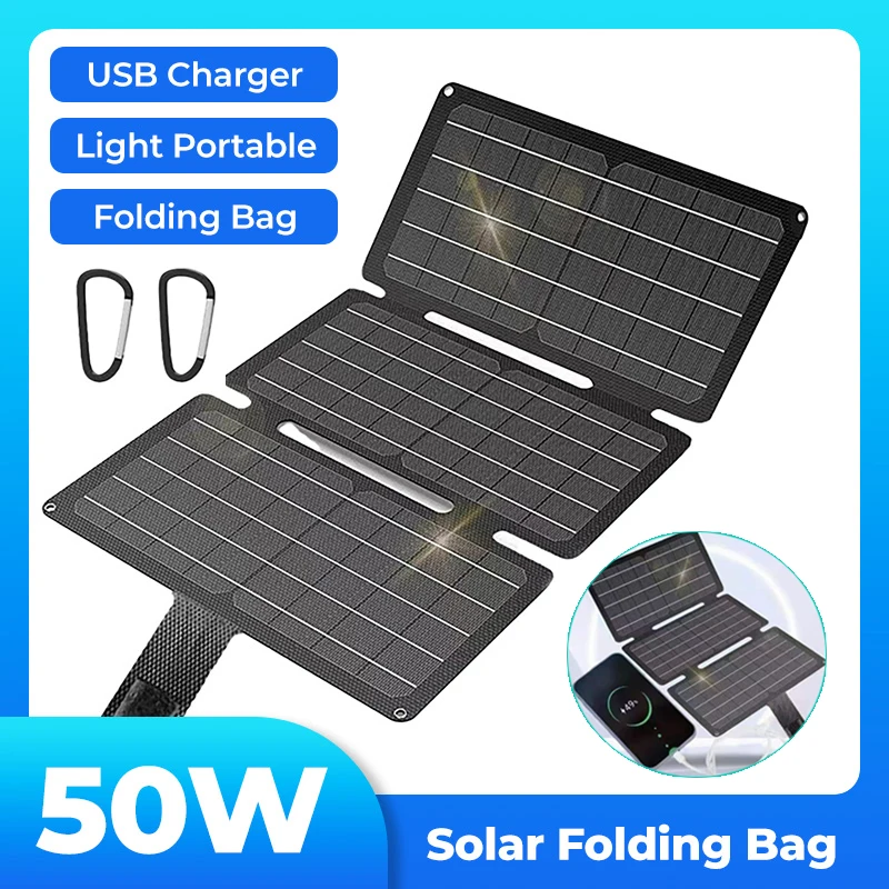

50W Foldable Solar Panel Portable USB Ports Folding Solar Cells Charging for Mobile Phone Power Bank Outdoor Camping Hiking